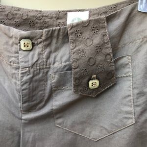 Chocolate colored Capri Pants from Anthropologie w Embroidery Detail